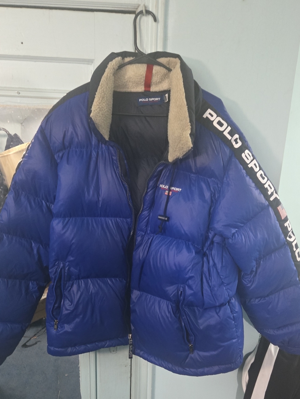 Polo by Ralph Lauren Blue Polo Sport Puffer Jacket with Sherpa Collar